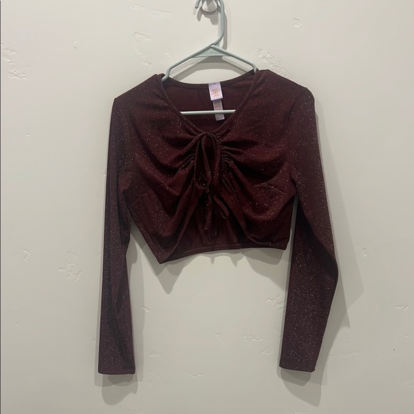 Savage X Fenty Sparkling Maroon Ruched Blouse - Picture 1 of 4